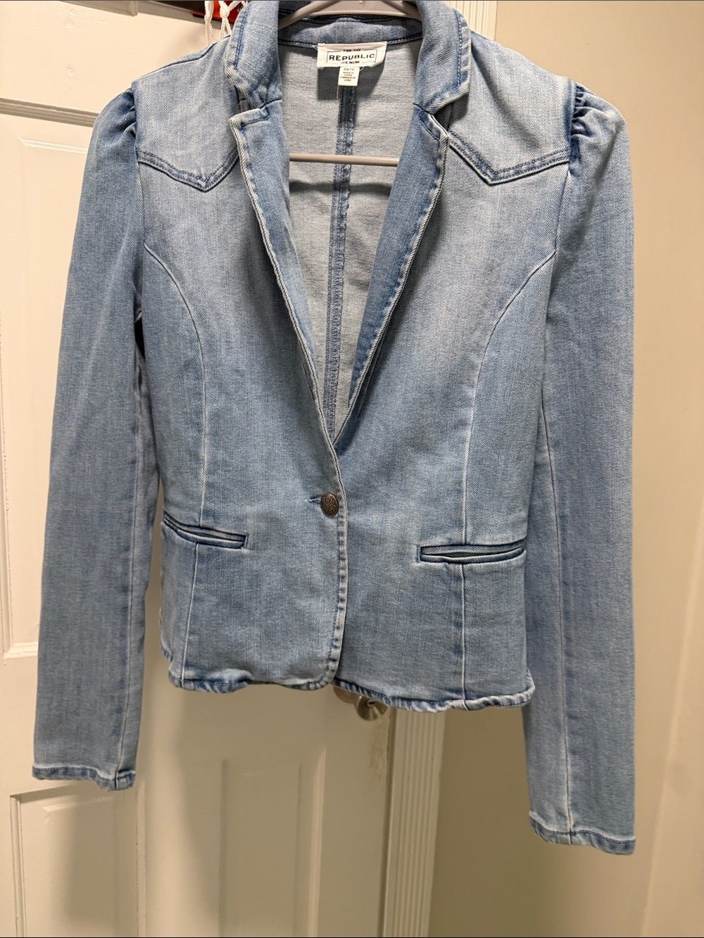 For The Republic Light Blue Denim Blazer Jacket